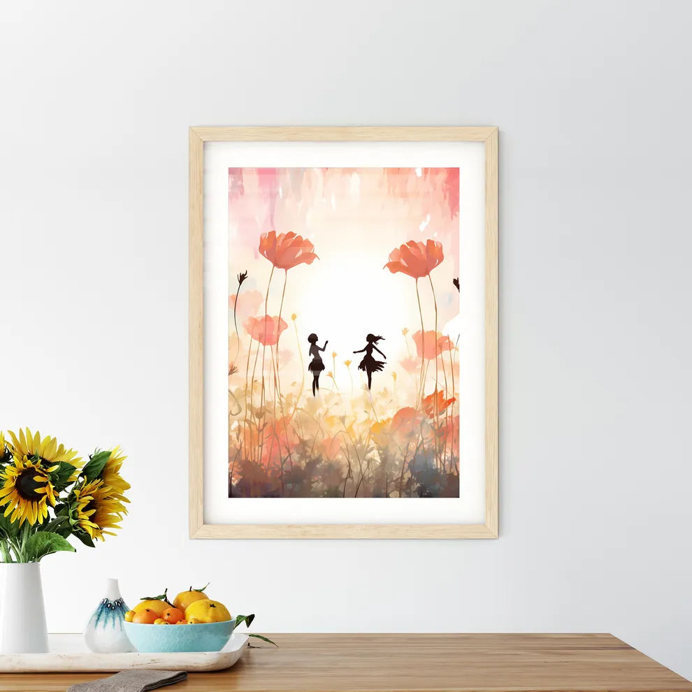 A Couple Of Girls Dancing In A Flower Fiel - Kitchen Hangings