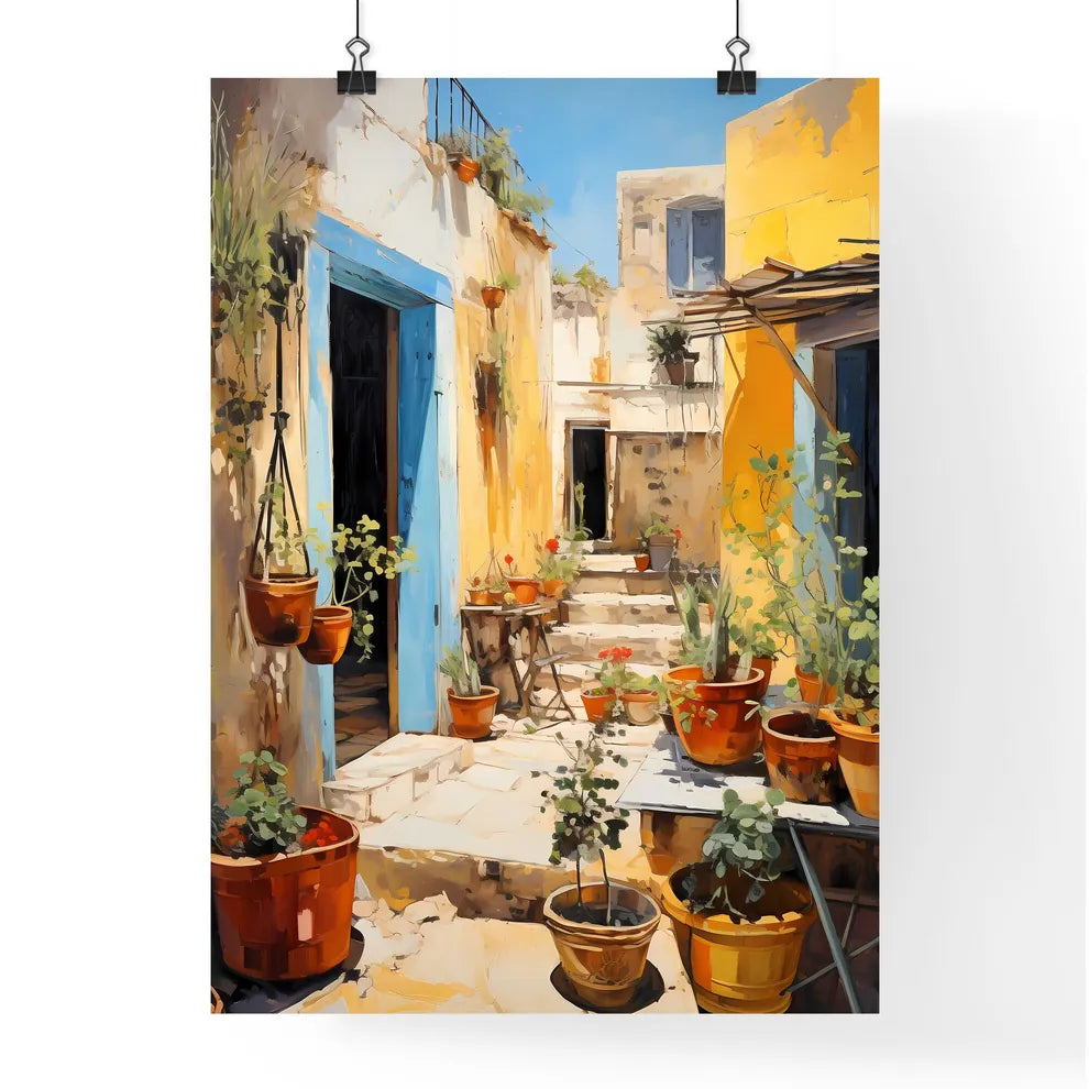 A Courtyard With Pots Of Plants Poster