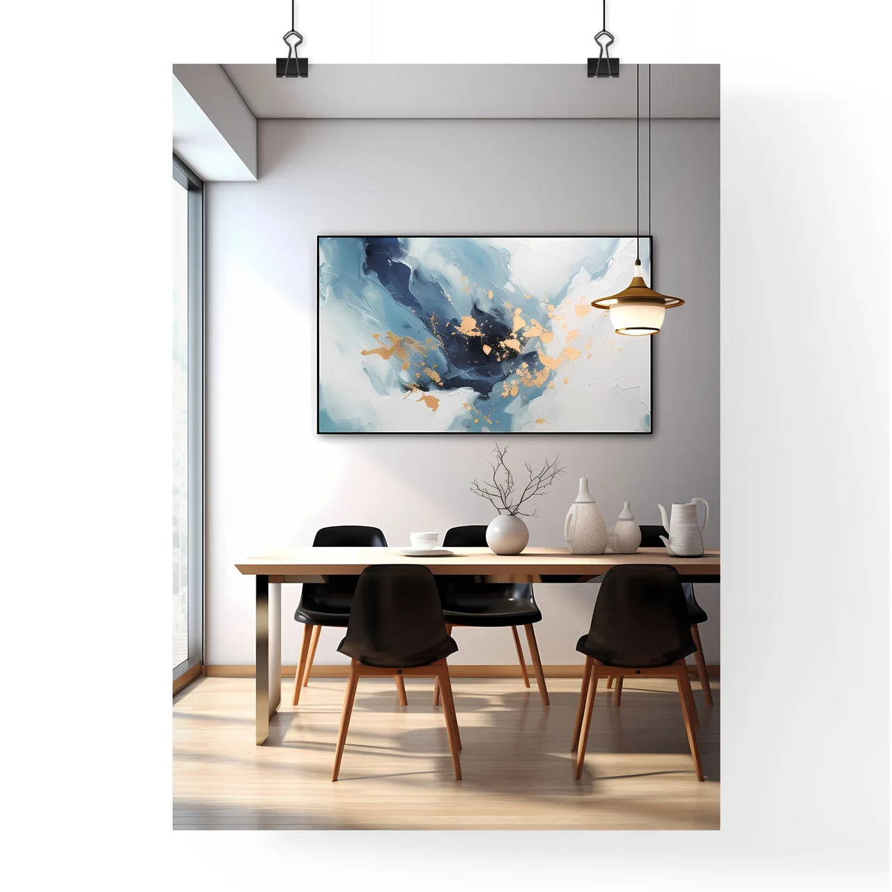 A Dining Room With A Table And Chair Poster