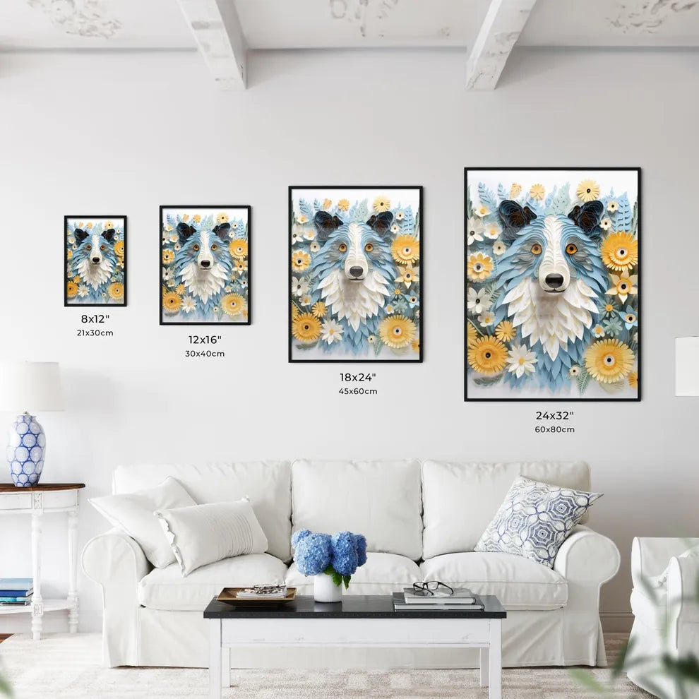 A Dog Made Out Of Paper Flowe Art Print