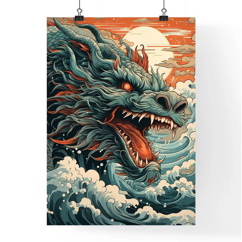 A Dragon With Waves And Red E Poster