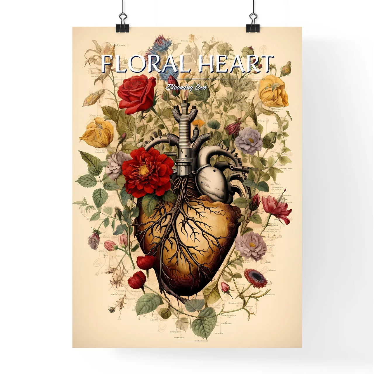 A Drawing Of A Human Heart Surrounded By Flo Poster