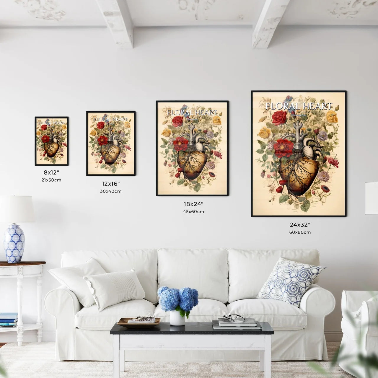 A Drawing Of A Human Heart Surrounded By Flo - Kitchen Hangings