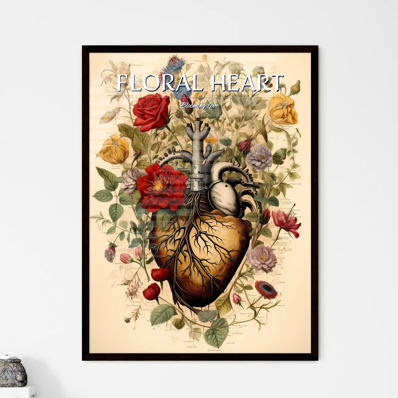 A Drawing Of A Human Heart Surrounded By Flo - Framed Art Print