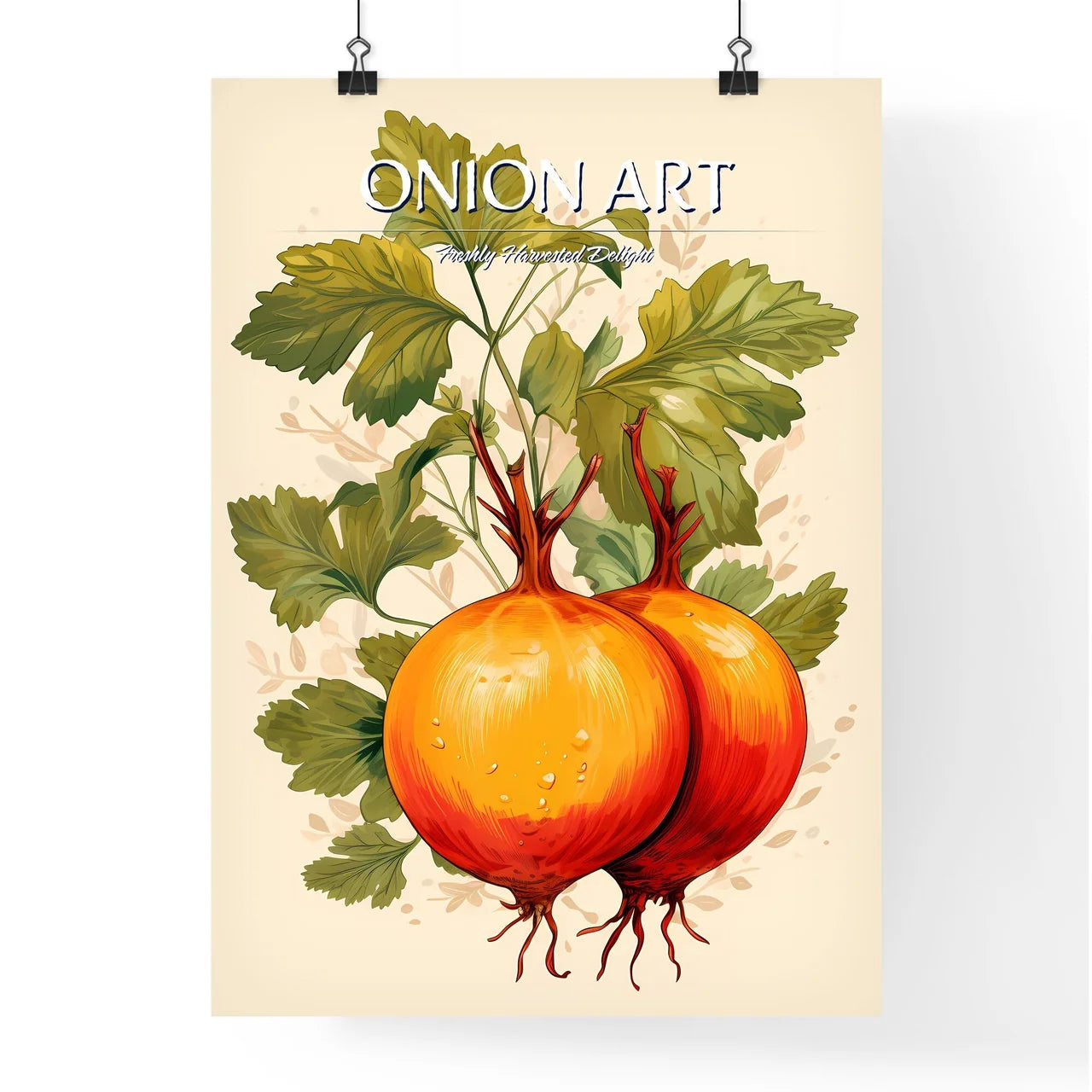 A Drawing Of Onions With Leave Poster