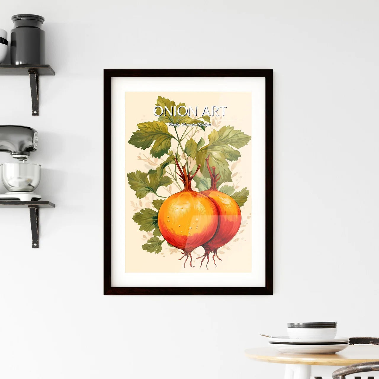 A Drawing Of Onions With Leave Framed Print