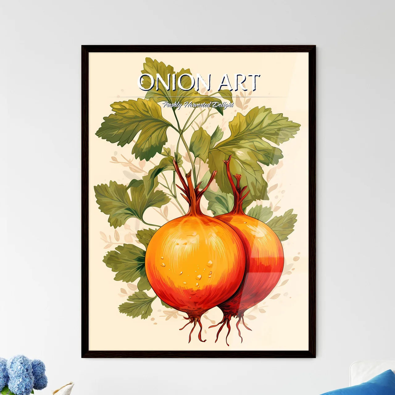A Drawing Of Onions With Leave - Framed Art Print