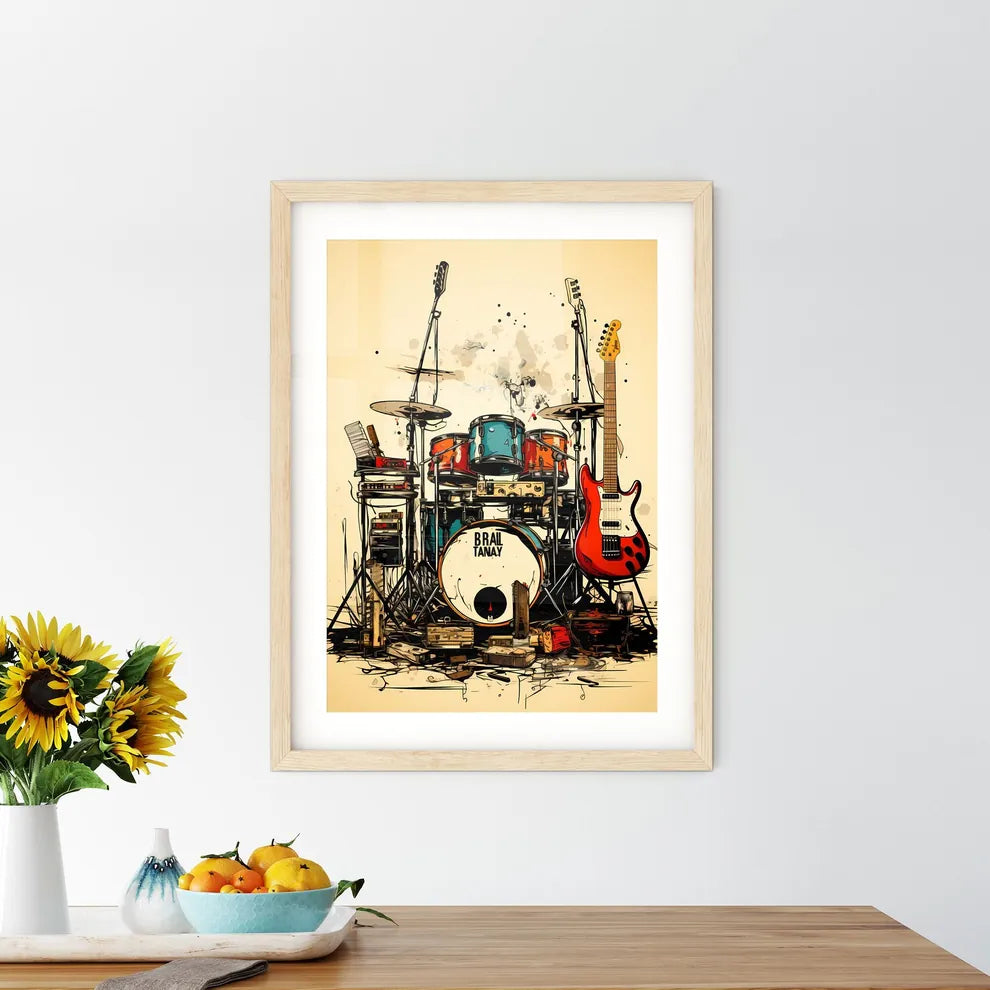 A Drum Set With A Guitar And Drum - Kitchen Hangings