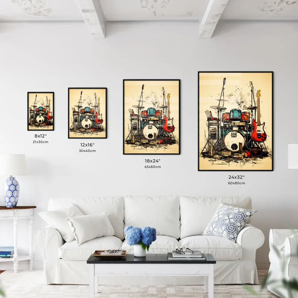 A Drum Set With A Guitar And Drum Wall Art