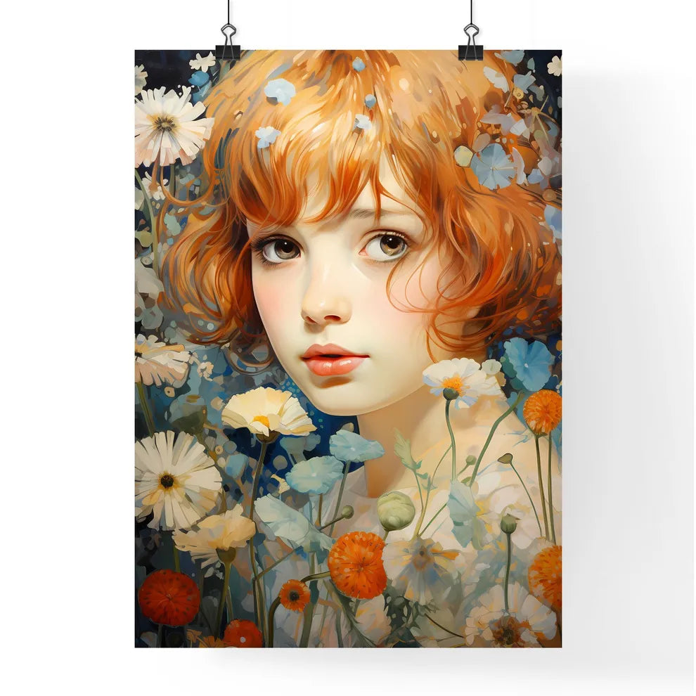 A Girl With Red Hair And Flower Poster