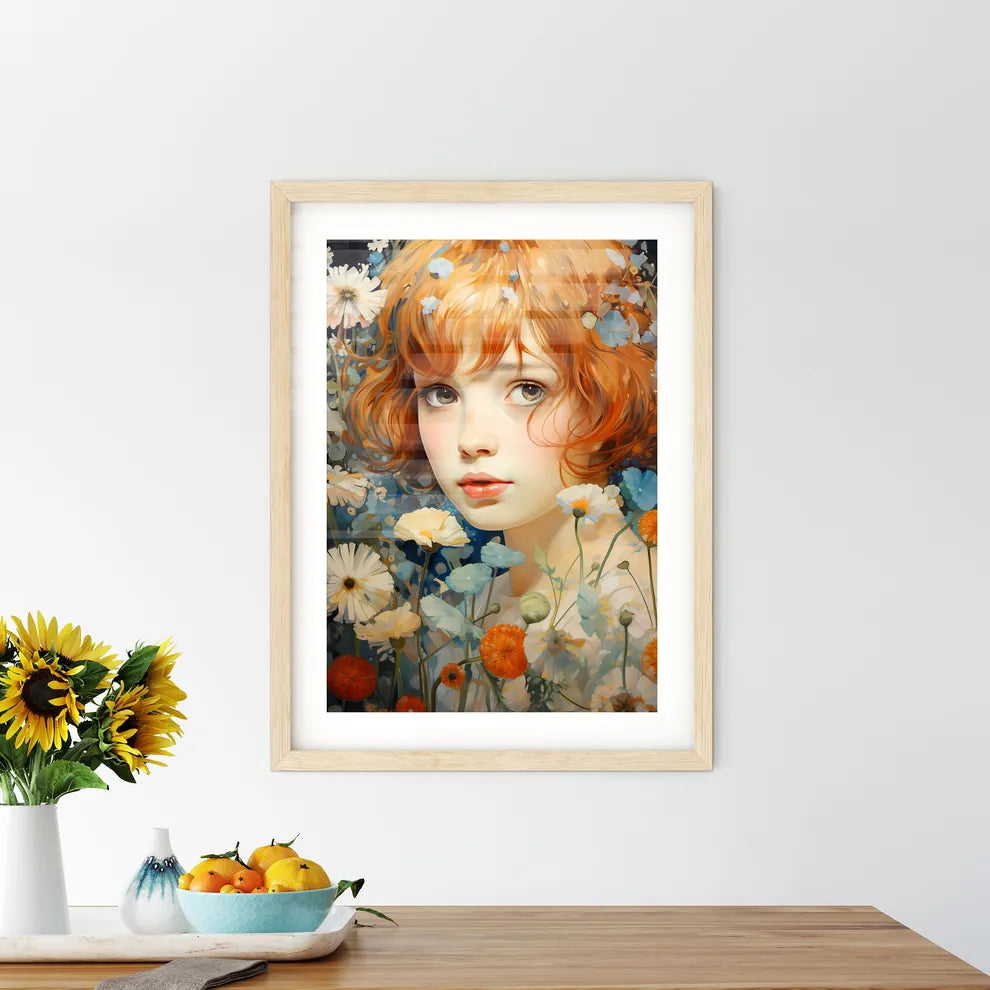 A Girl With Red Hair And Flower - Kitchen Hangings
