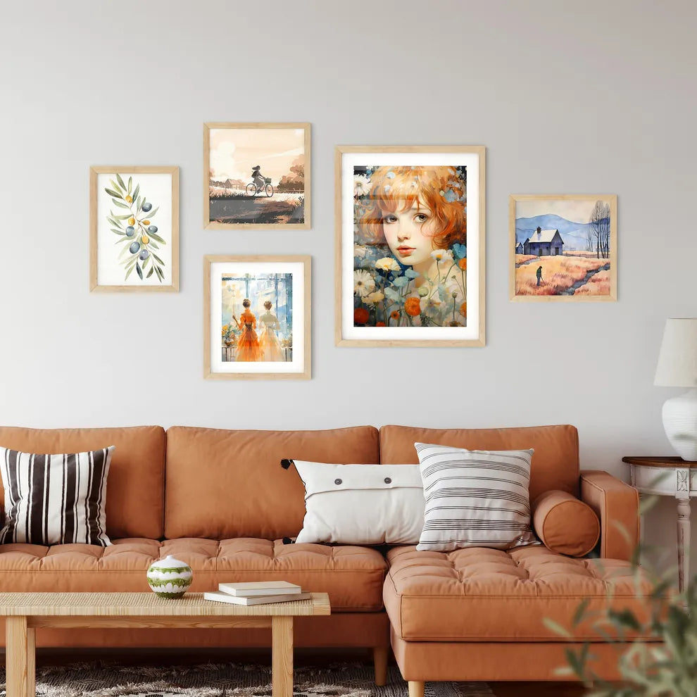 A Girl With Red Hair And Flower Framed Print