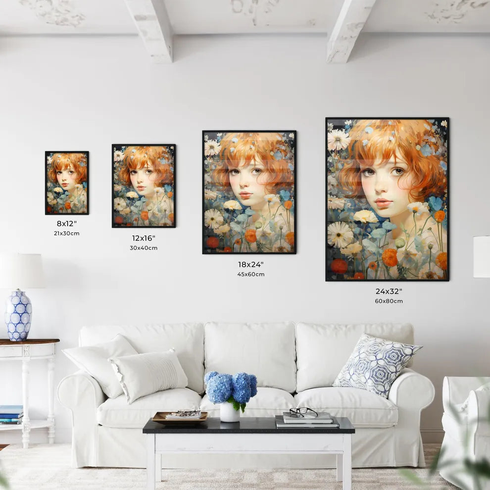 A Girl With Red Hair And Flower Wall Art