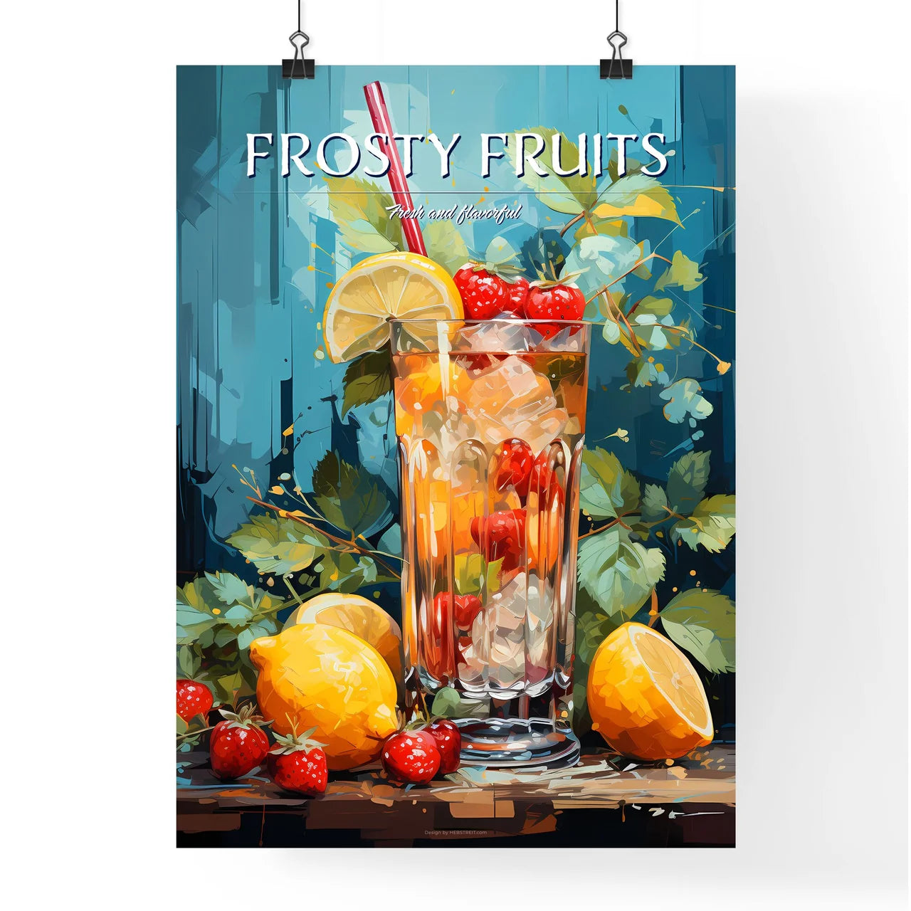 A Glass Of Fruit And Ice With Stra Poster