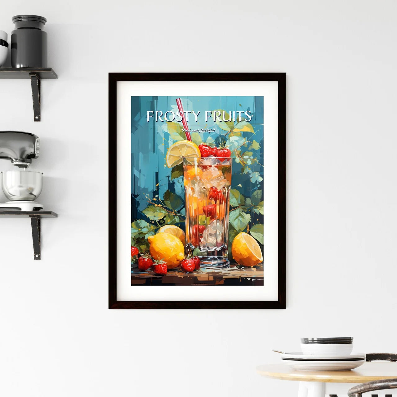 A Glass Of Fruit And Ice With Stra Framed Print