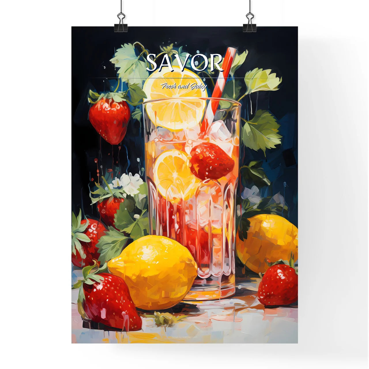 A Glass Of Ice And Strawberrie Poster