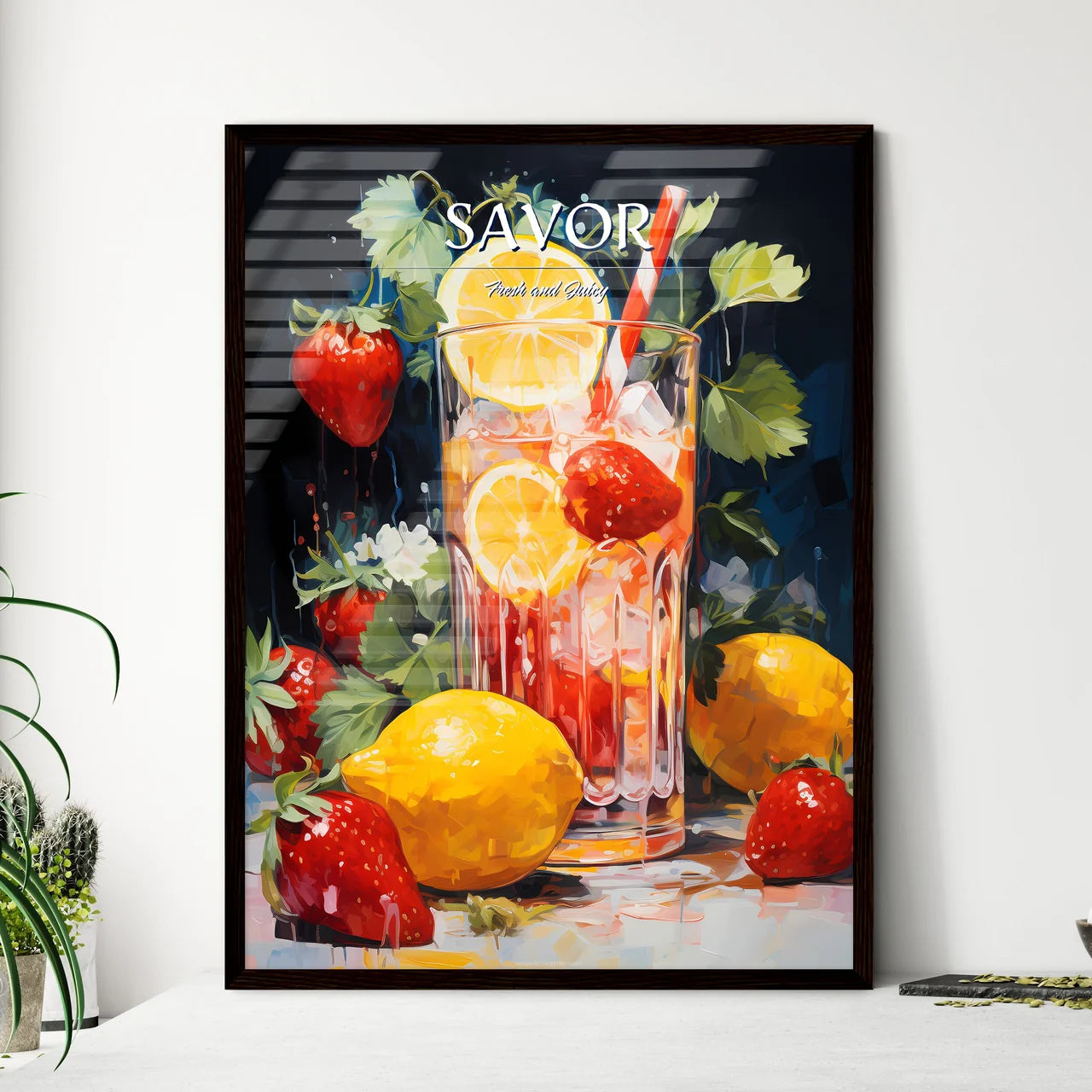 A Glass Of Ice And Strawberrie - Framed Art Print