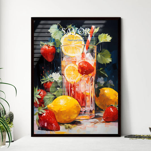 A Glass Of Ice And Strawberrie - Framed Art Print