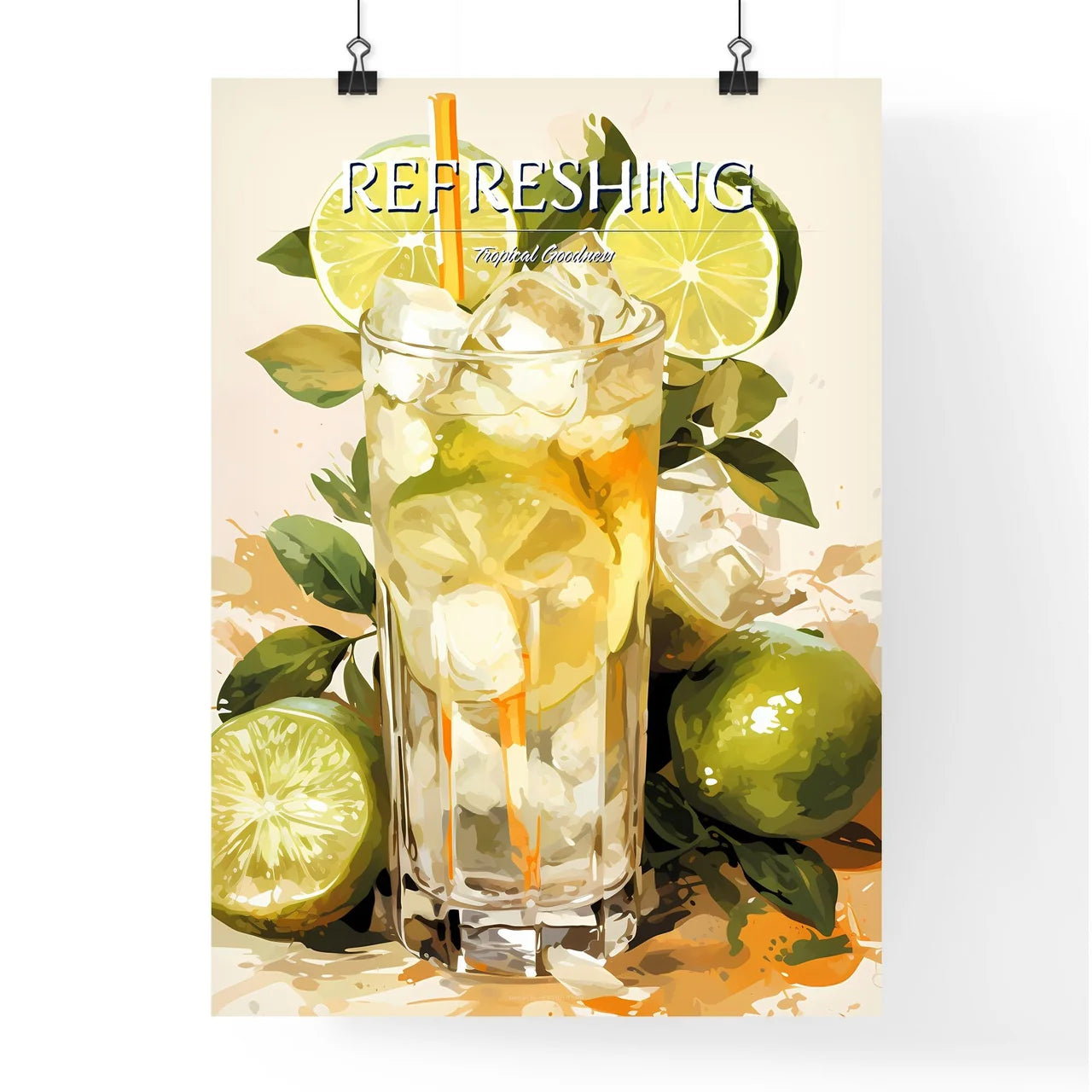 A Glass Of Ice Tea With Limes And Leave Poster