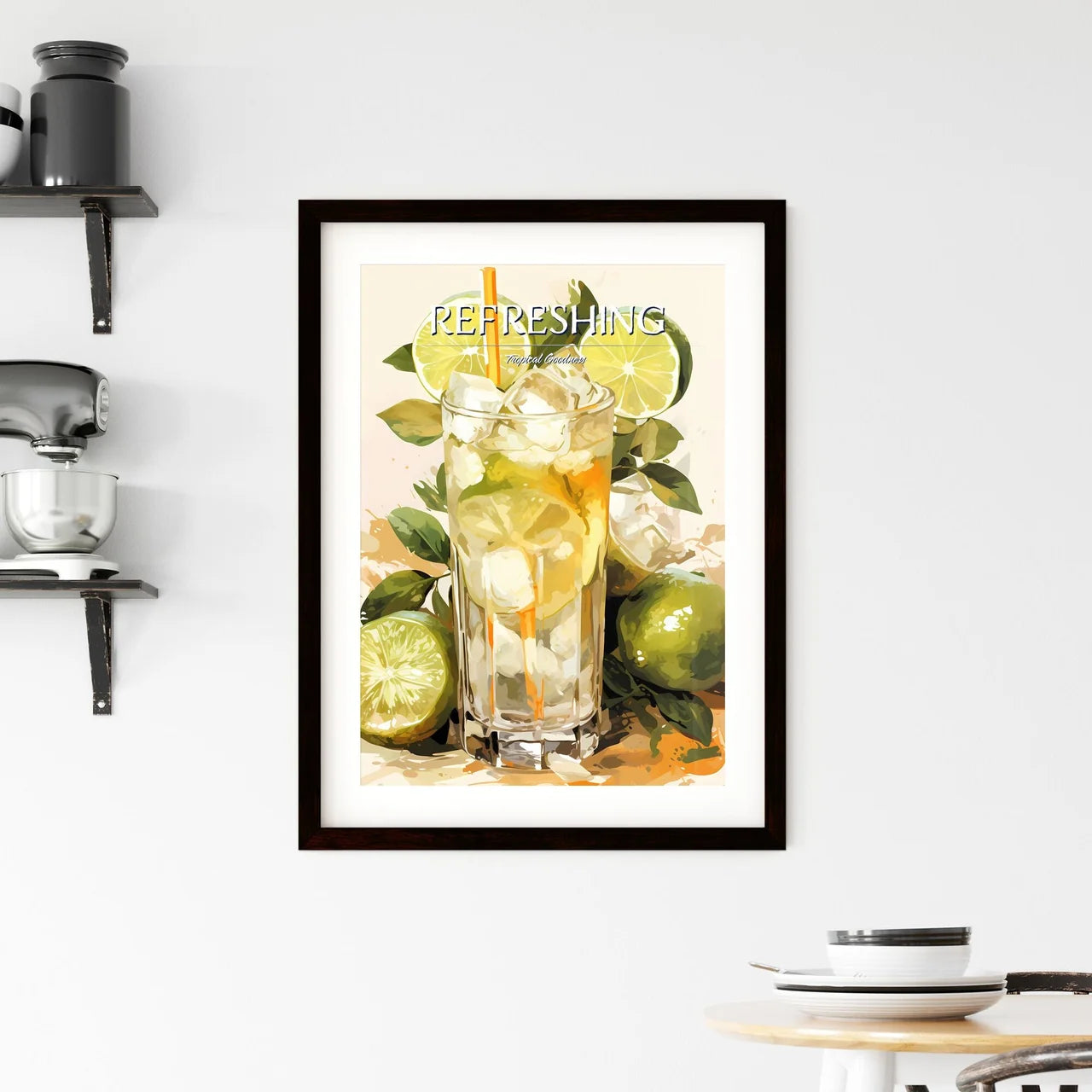A Glass Of Ice Tea With Limes And Leave Framed Print