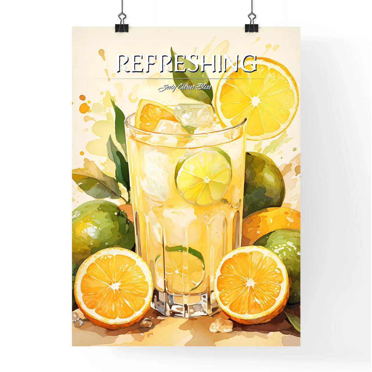 A Glass Of Lemonade With Limes And Ic Poster