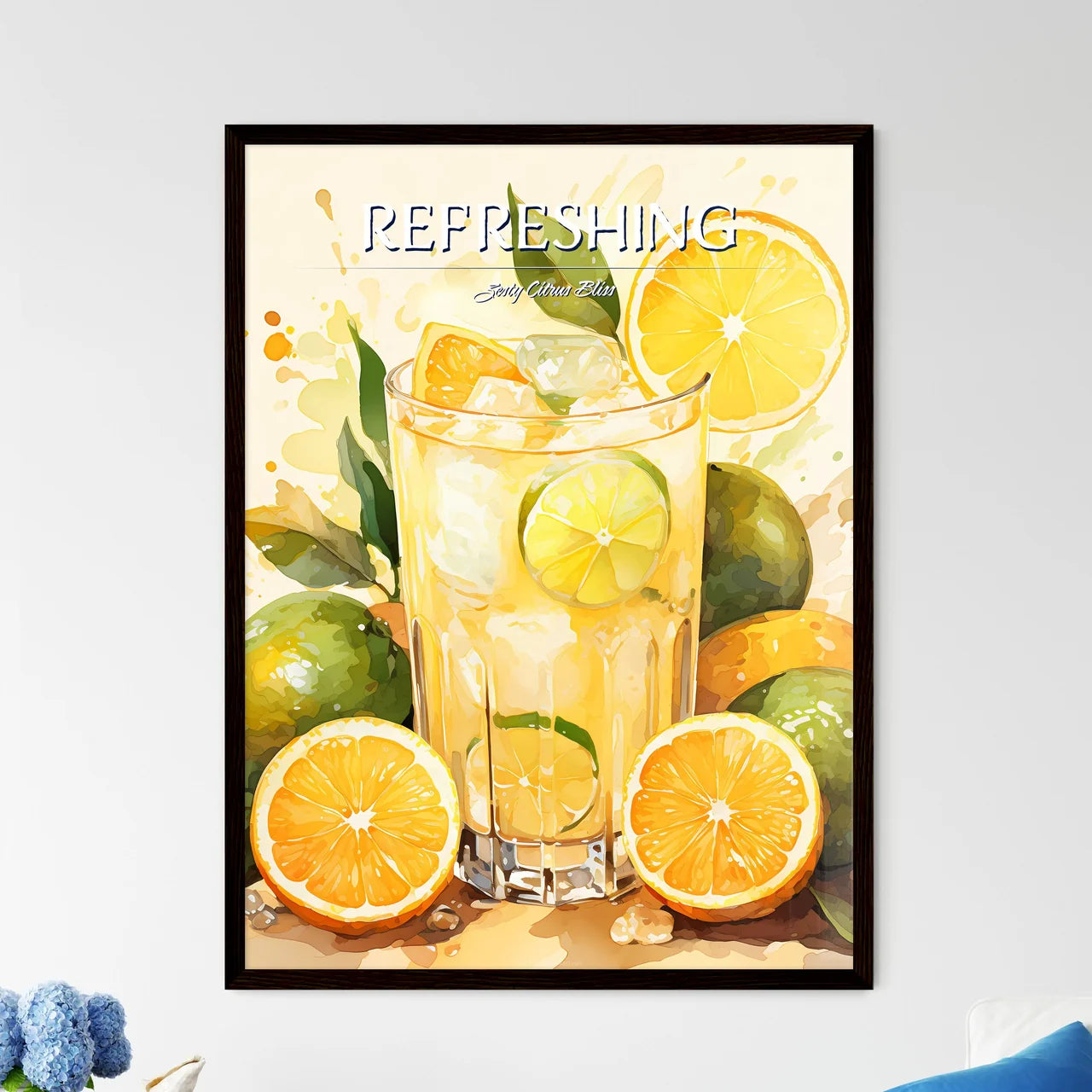 A Glass Of Lemonade With Limes And Ic - Framed Art Print