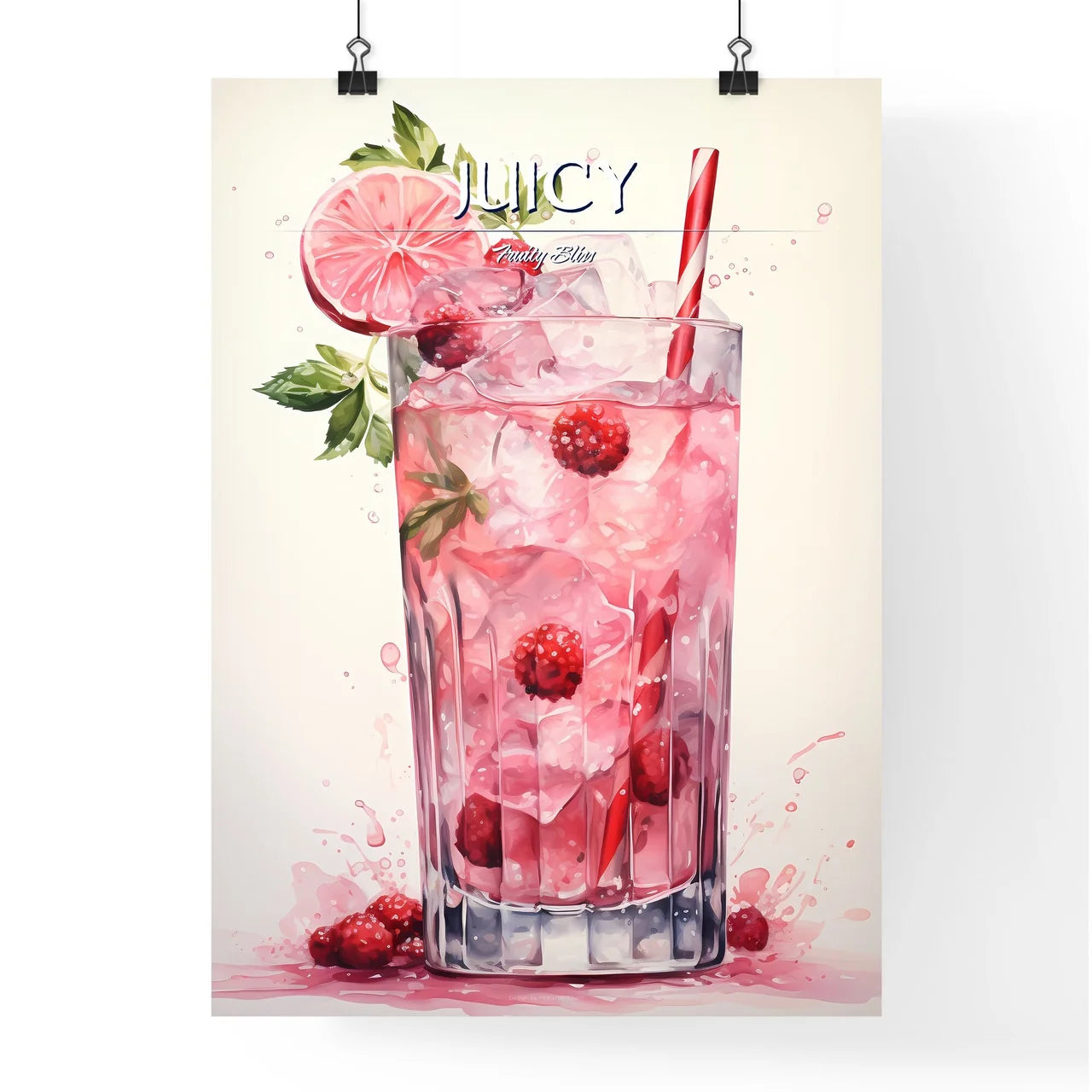 A Glass Of Pink Drink With A Straw And Frui Poster