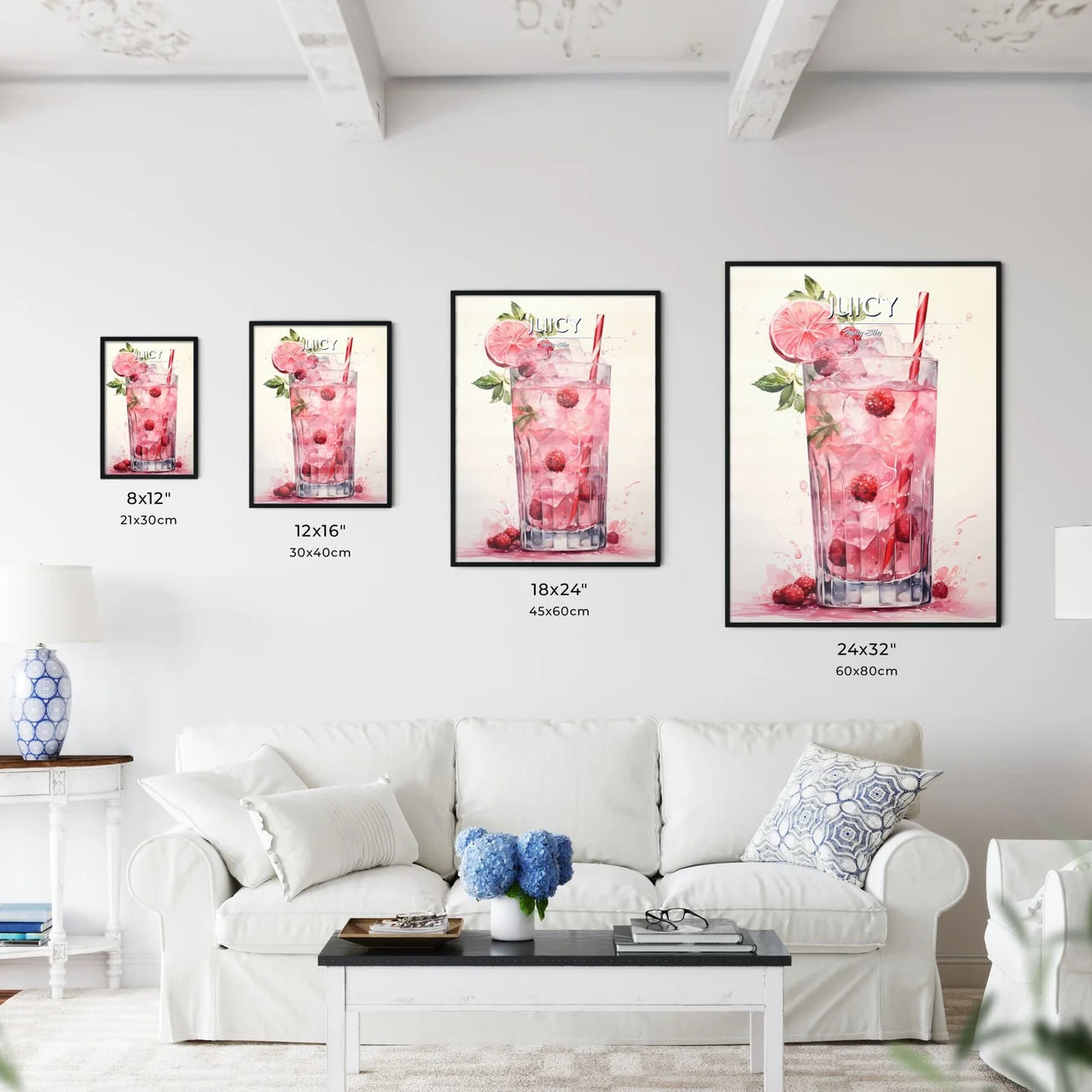 A Glass Of Pink Drink With A Straw And Frui - Kitchen Hangings