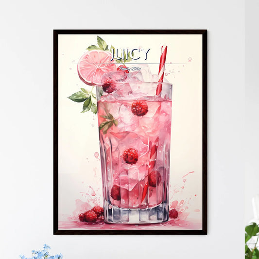 A Glass Of Pink Drink With A Straw And Frui - Framed Art Print