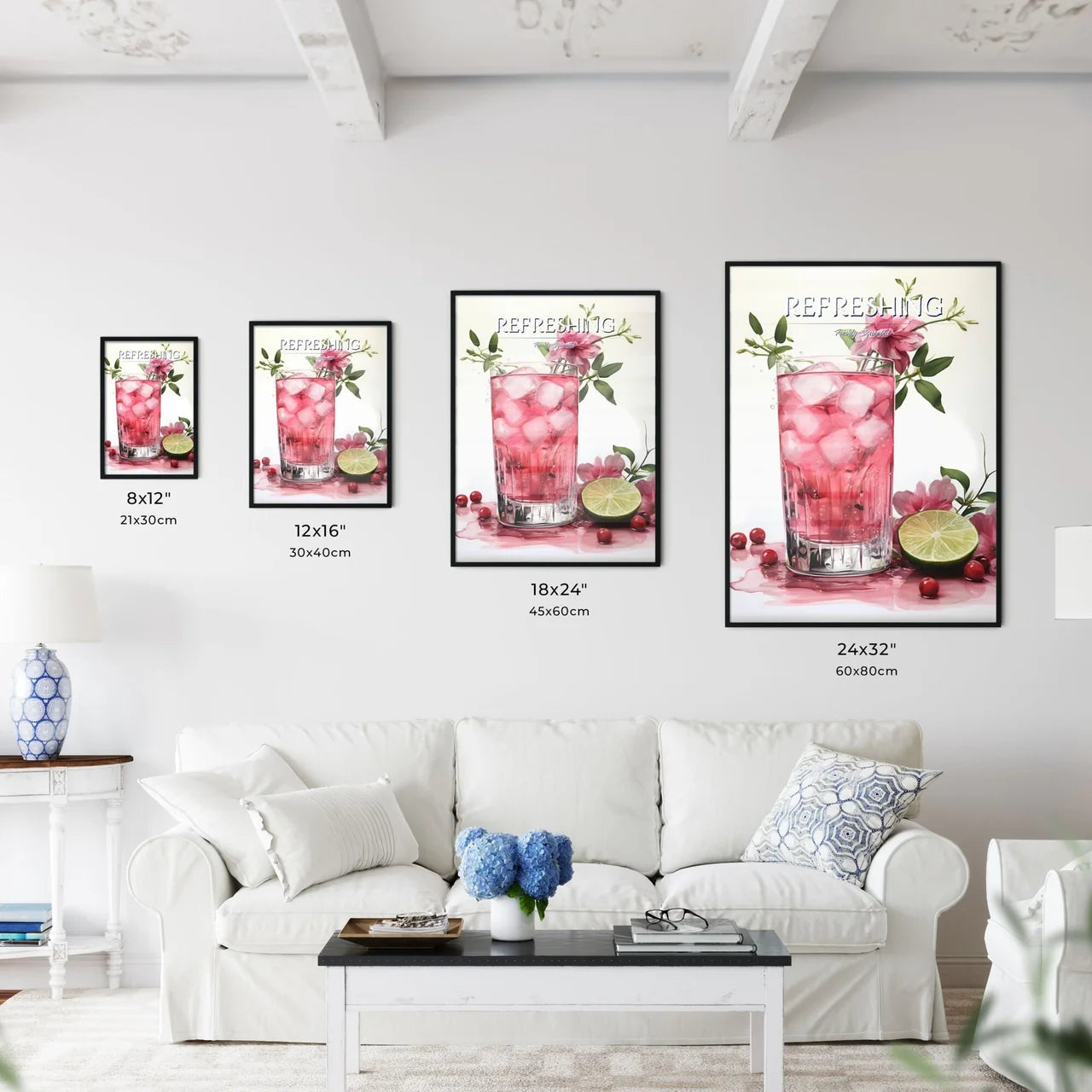 A Glass Of Pink Drink With Ice And A Lime An - Kitchen Hangings