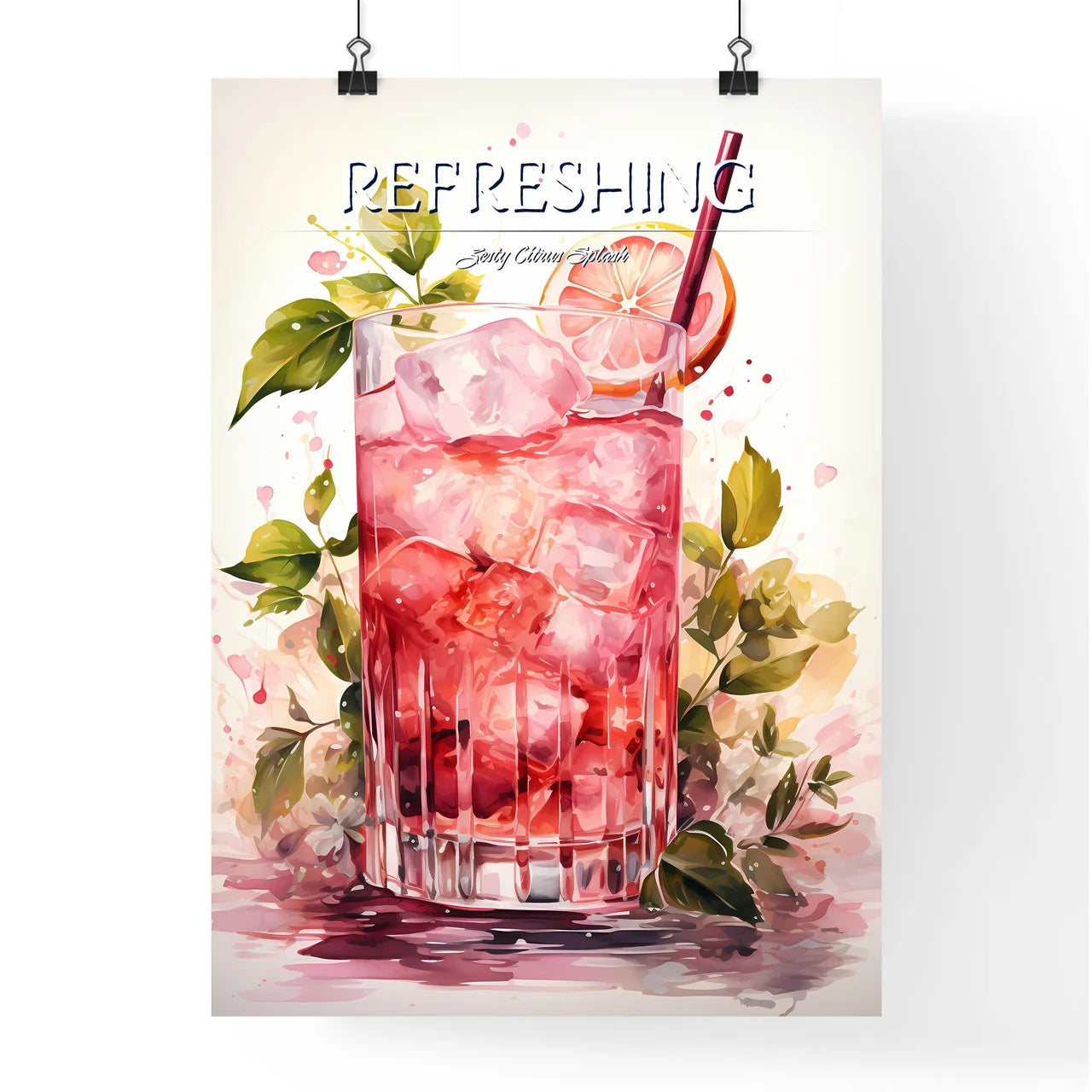 A Glass Of Pink Liquid With Ice And Lemon Sl Poster