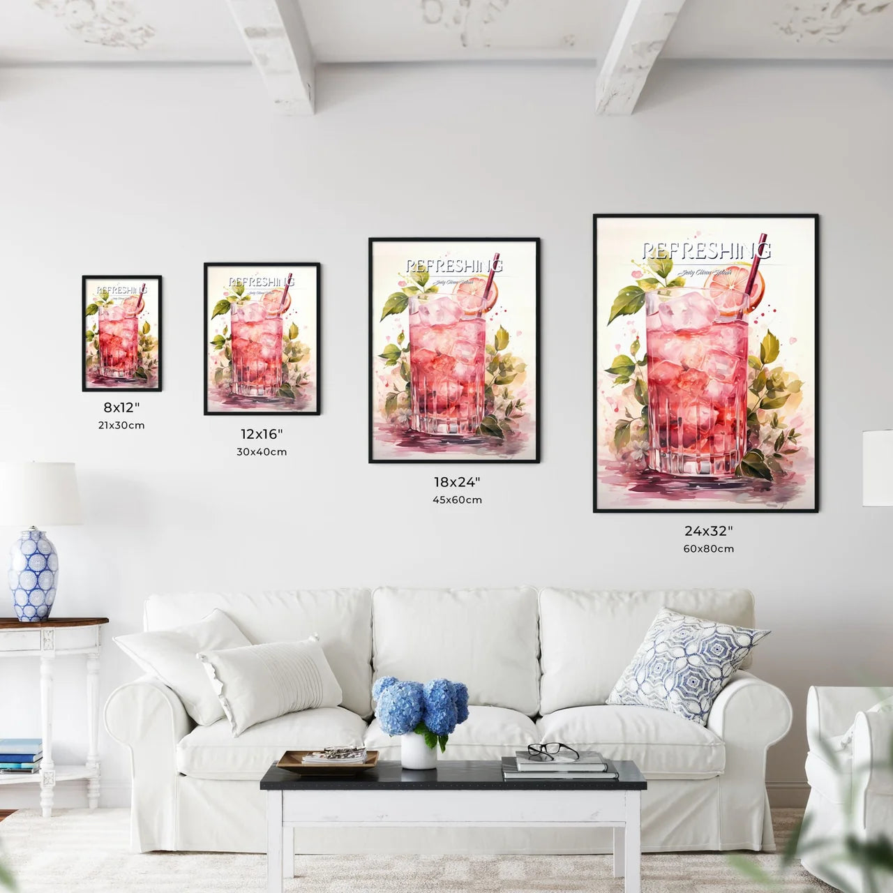 A Glass Of Pink Liquid With Ice And Lemon Sl - Kitchen Hangings