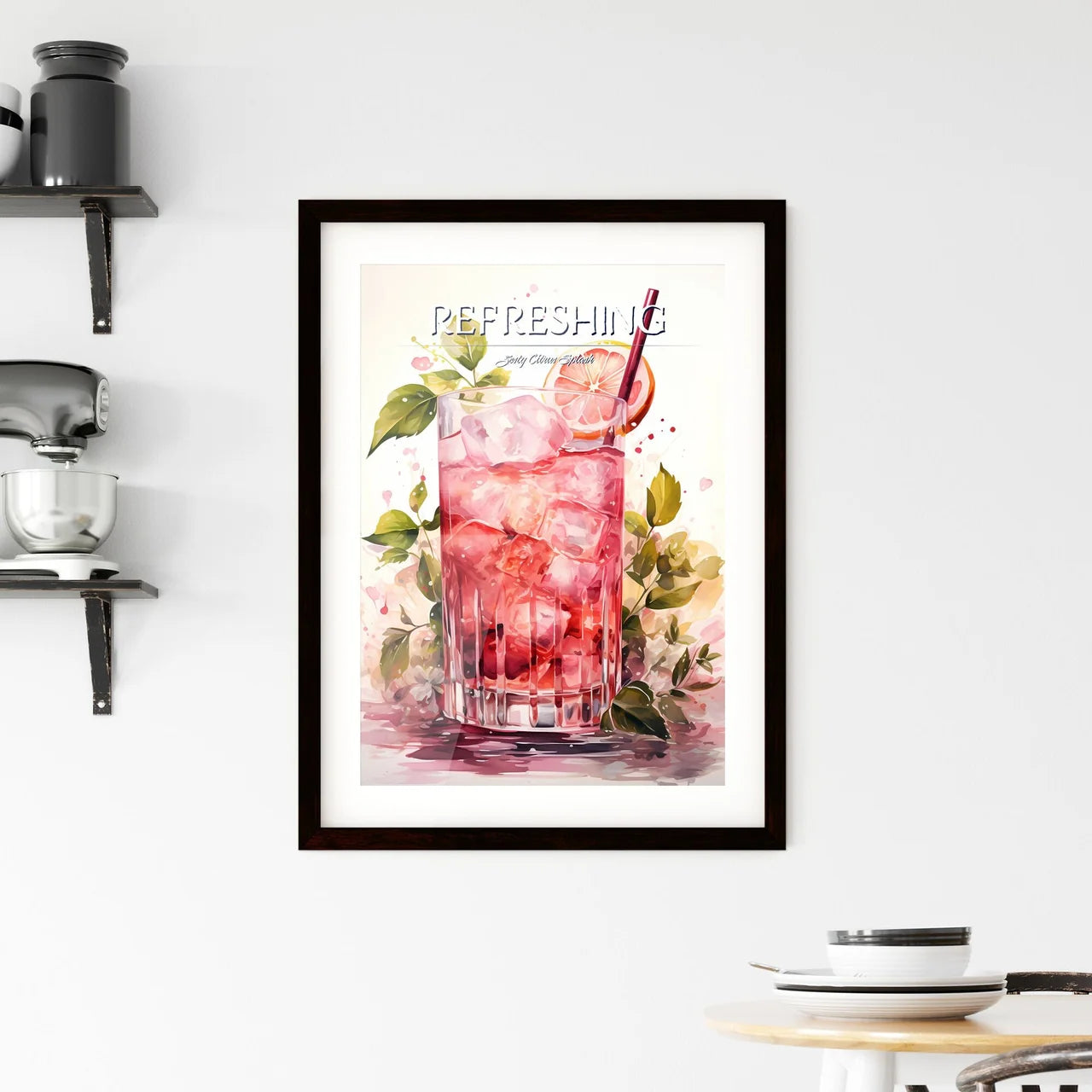 A Glass Of Pink Liquid With Ice And Lemon Sl Framed Print