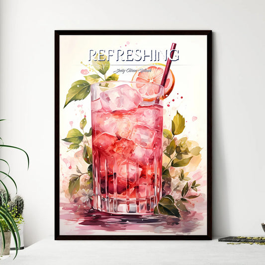 A Glass Of Pink Liquid With Ice And Lemon Sl - Framed Art Print