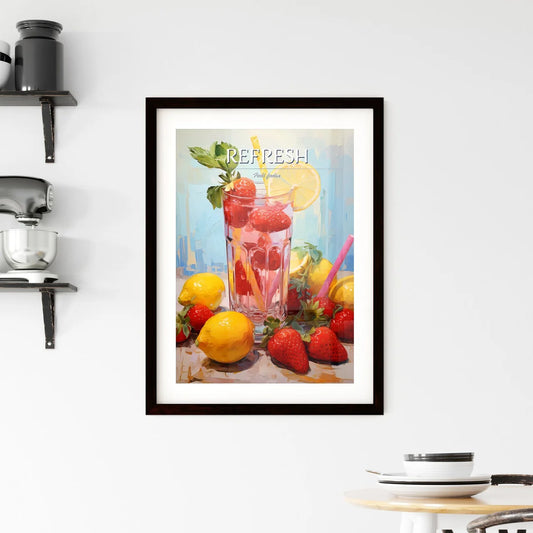 A Glass Of Water With Strawberries And Lemon Framed Print