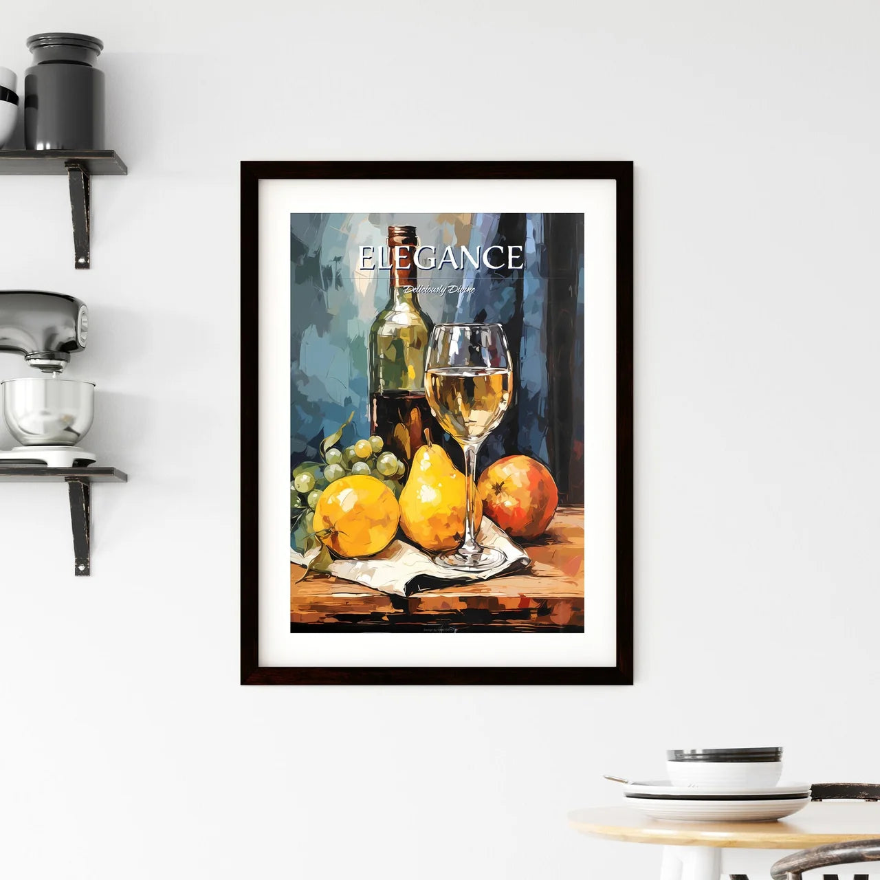 A Glass Of Wine And Fruit On A Tabl Framed Print