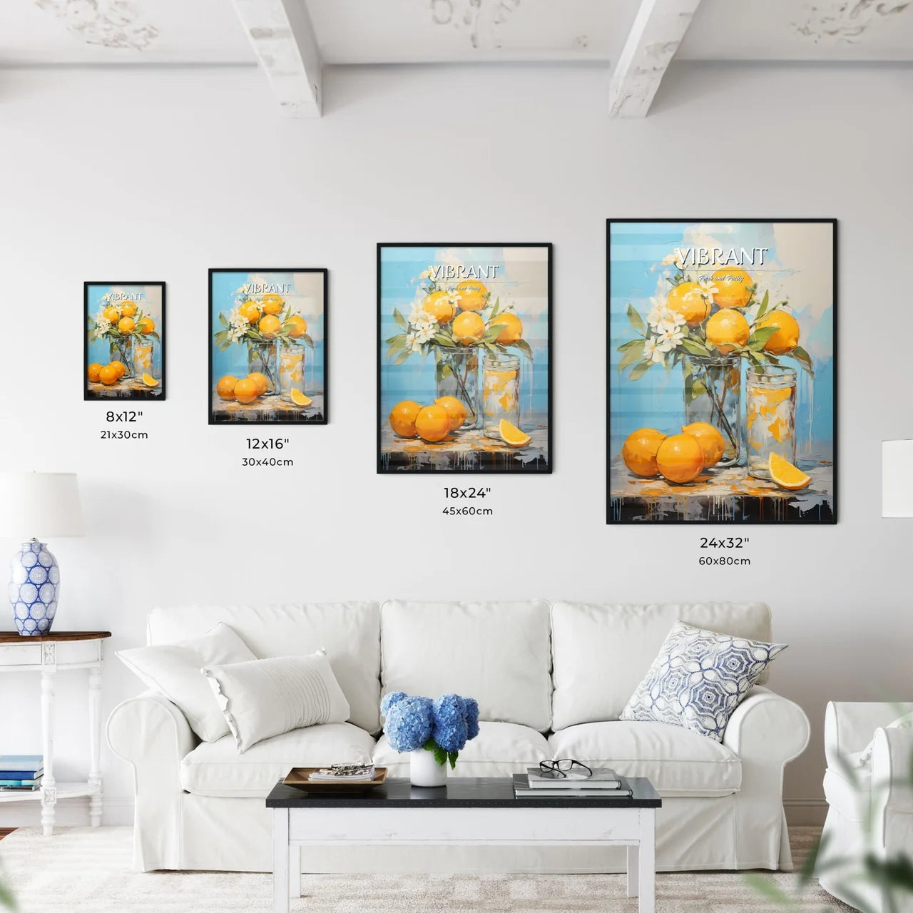 A Glass Vase With Oranges And Flower - Kitchen Hangings