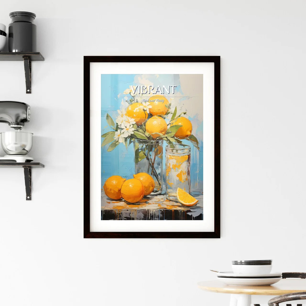 A Glass Vase With Oranges And Flower Framed Print