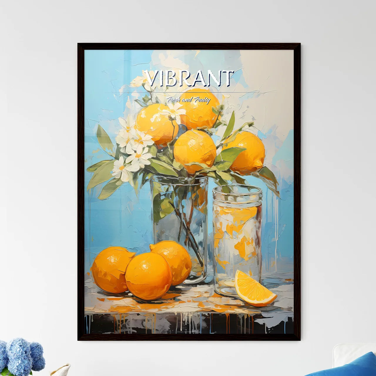 A Glass Vase With Oranges And Flower - Framed Art Print