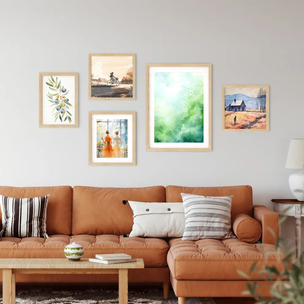 A Green And White Clou Framed Print