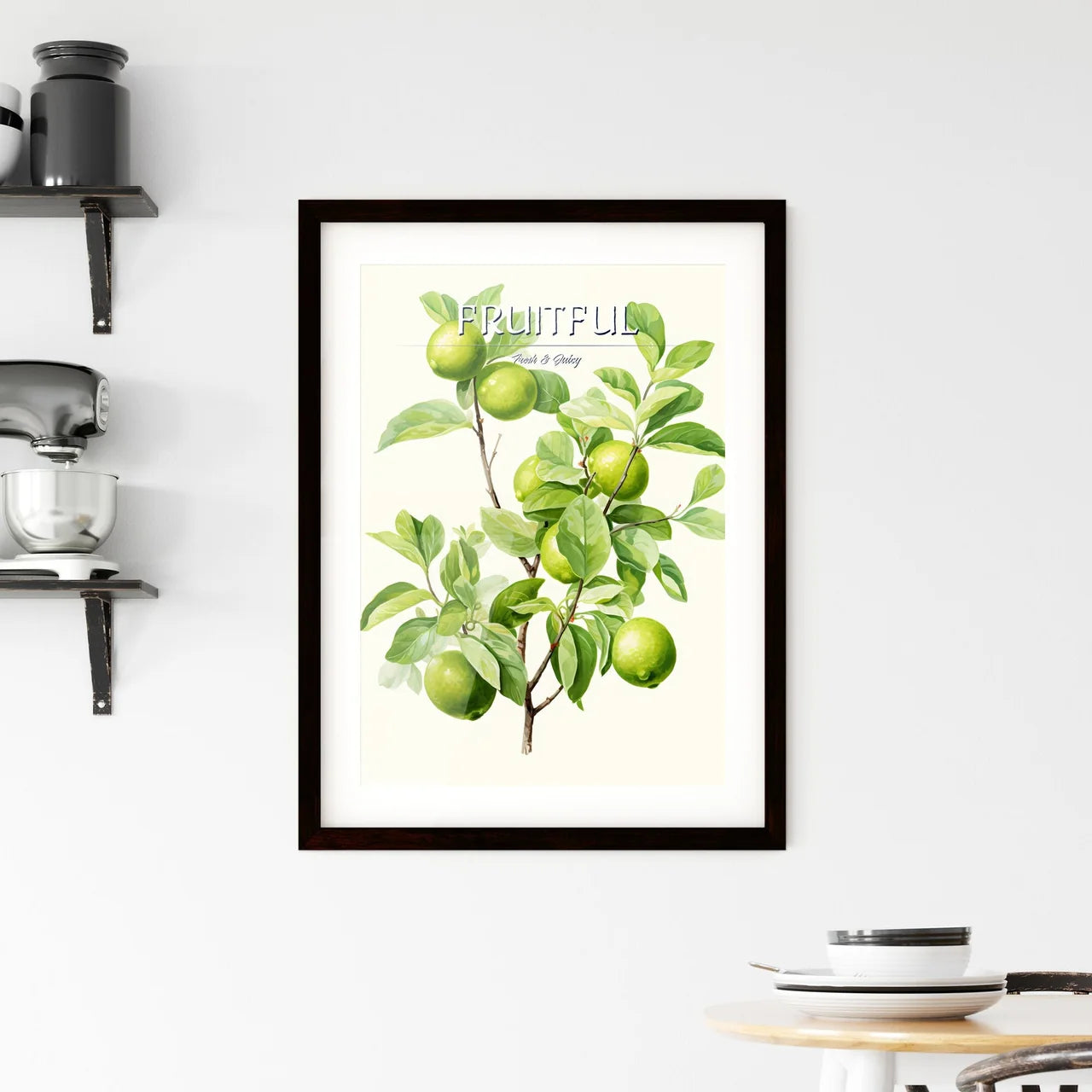 A Green Fruit On A Tre Framed Print