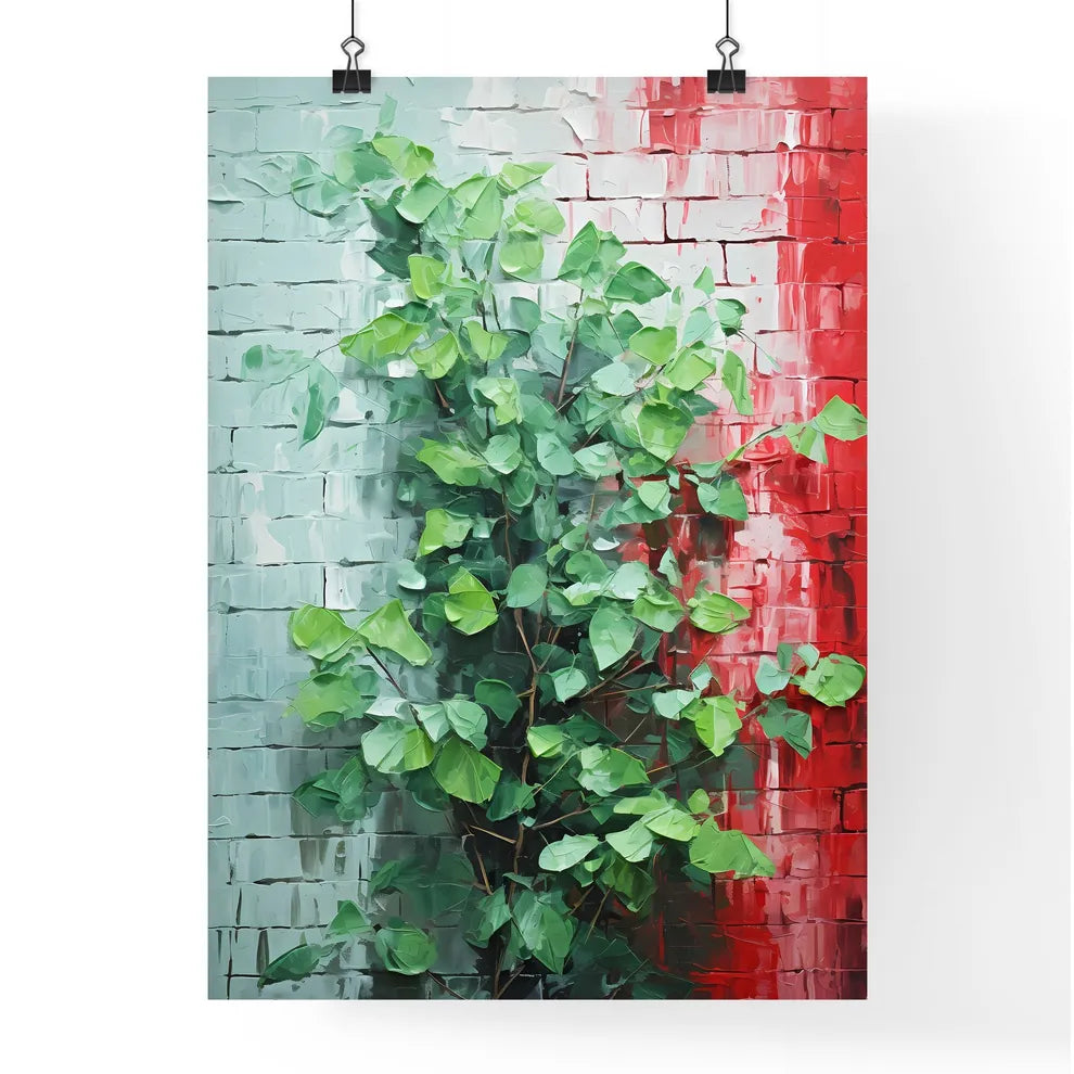 A Green Plant Growing On A Brick Wall Poster