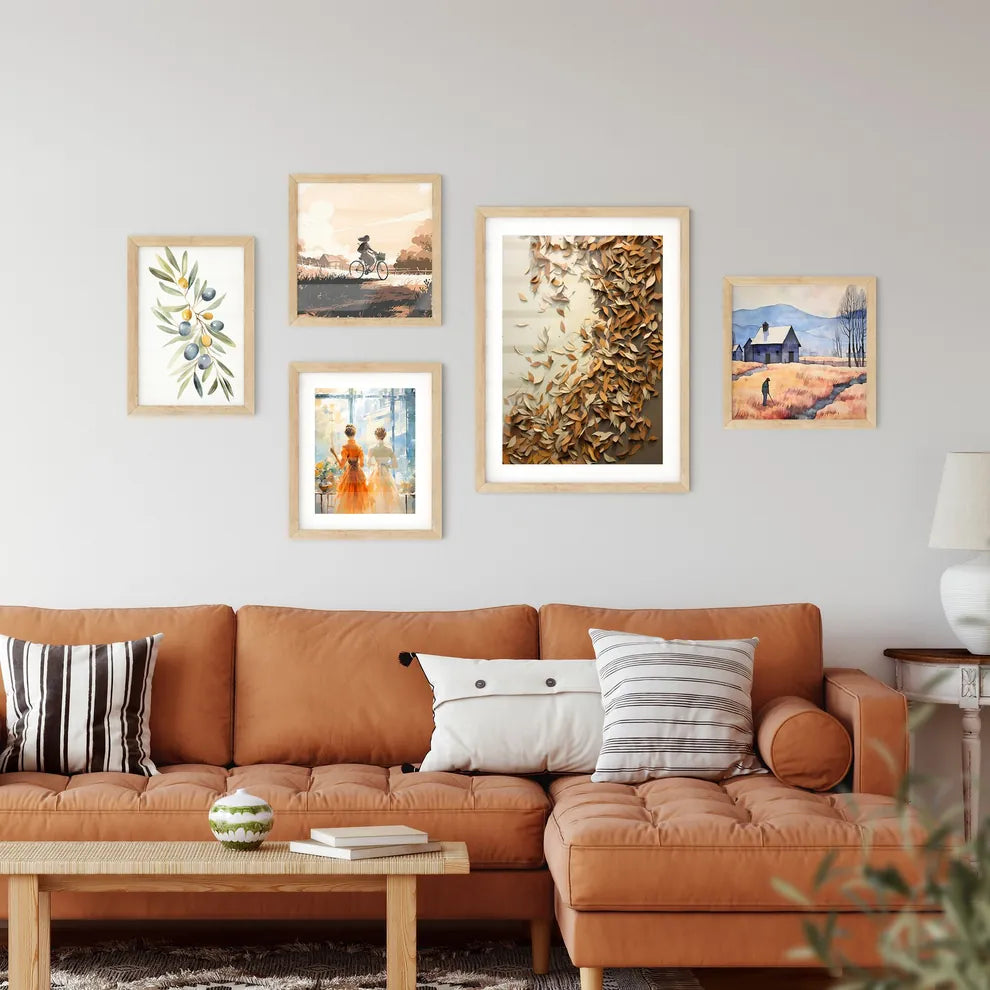 A Group Of Brown Leaves On A White Surfac Framed Print
