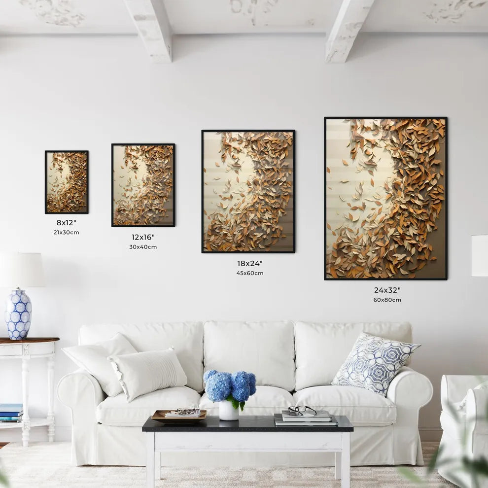 A Group Of Brown Leaves On A White Surfac Wall Art