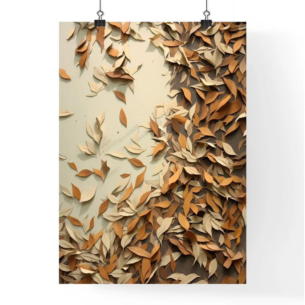 A Group Of Brown Leaves On A White Surfac Poster