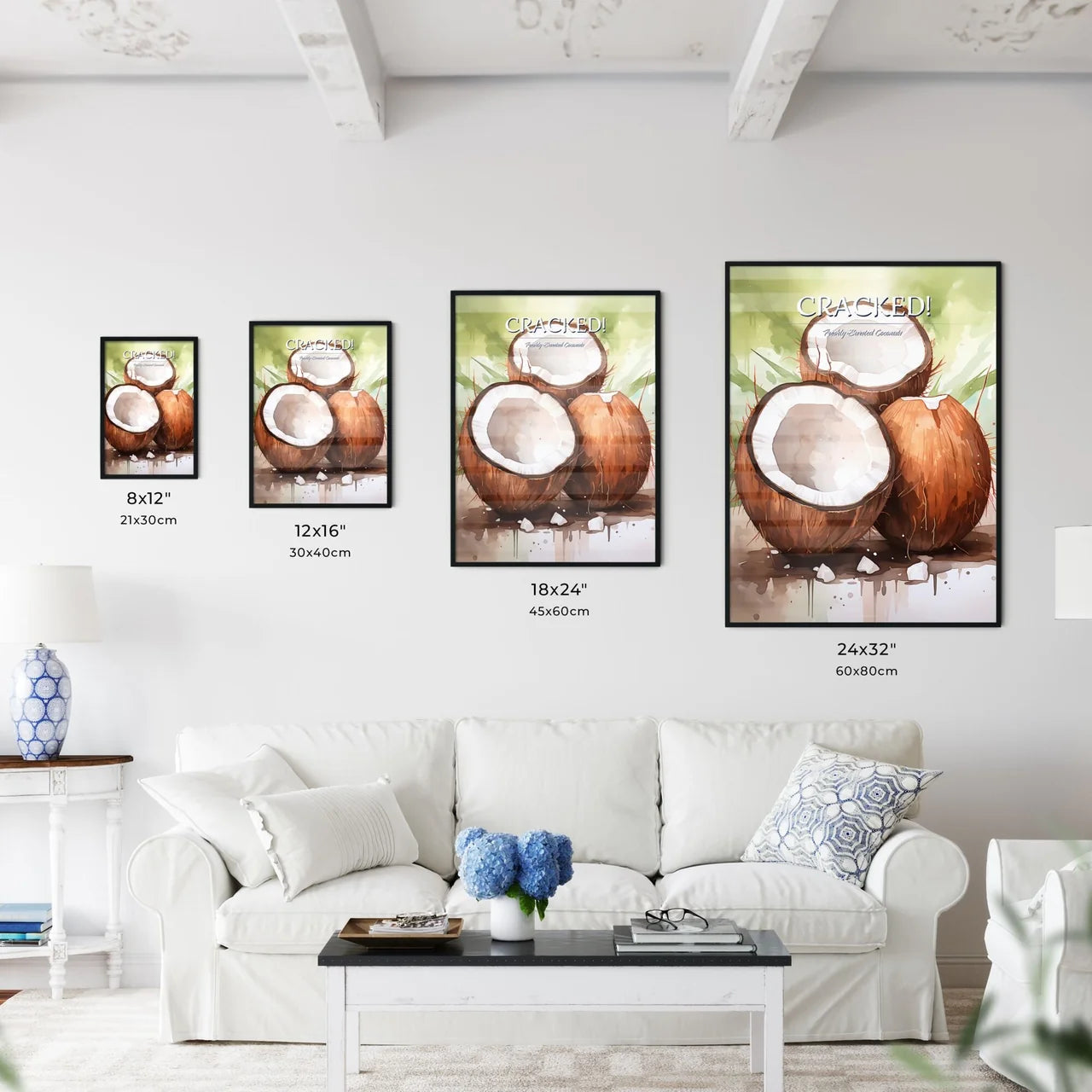 A Group Of Coconuts With A Broken Open Shel - Kitchen Hangings