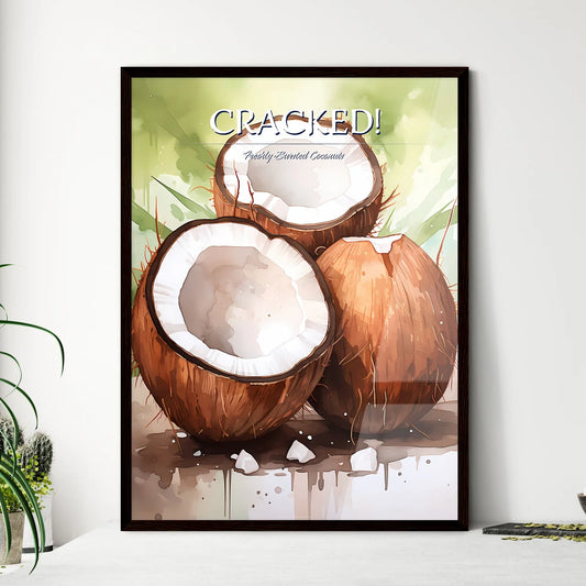 A Group Of Coconuts With A Broken Open Shel - Framed Art Print