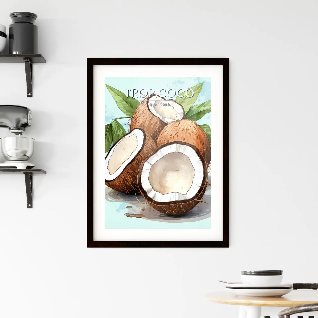 A Group Of Coconuts With Leave Framed Print