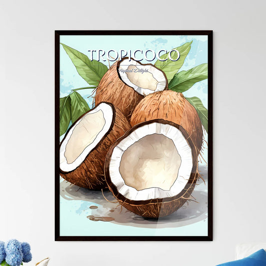 A Group Of Coconuts With Leave - Framed Art Print