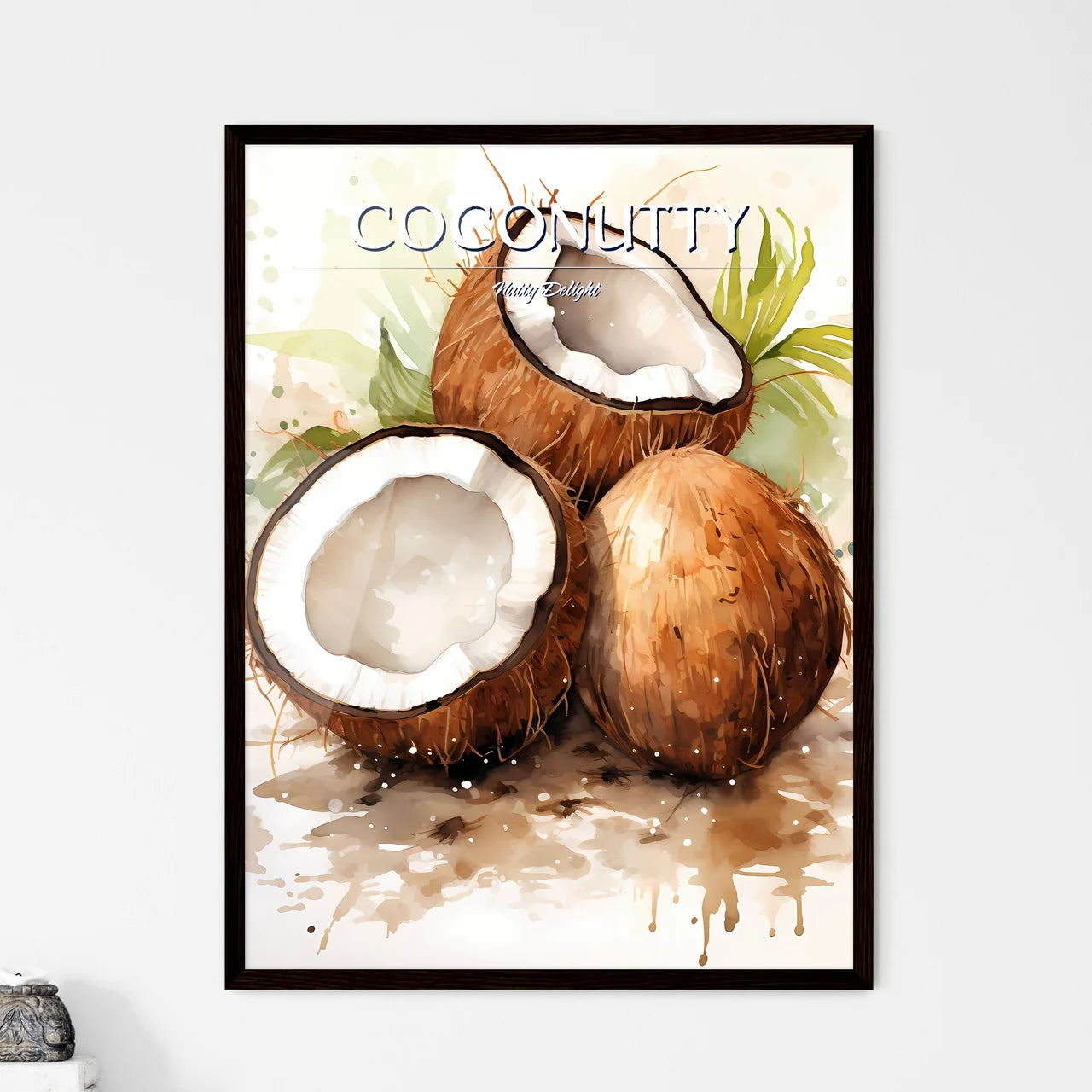 A Group Of Coconuts With Leave - Framed Art Print
